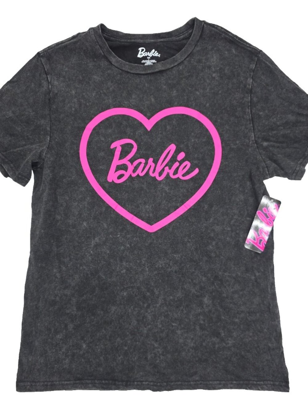 Barbie T-shirt Womens Large Black Pink Heart Logo Spellout Crewneck Tie Dye